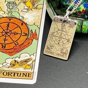 The Wheel of Fortune / Fate Stainless Steel Tarot Pendant and Necklace #860
